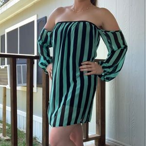 Black and Mint Tyche Off the Shoulder Dress